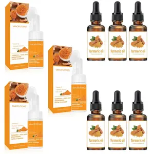 Turmeric Wash and Care Set,Turmeric KojicSkincare Set:Turmeric Facial Cleanser,Cleansing Pad,Soap bar & Essential Oil, Deep Cleansing for Face & Body,Daily Skin Care Set,Christmas gift