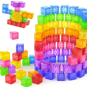 Magnetic Block Toy Set, 105 Half-Transparent Magnetic Cubes, Magnetic Building Tiles, Number Building Blocks, Rainbow Dry Creative Toys for Kids over 3 Years