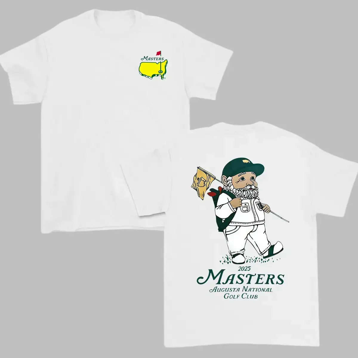 Men's High-Quality Cotton Short-Sleeve Round Neck T-Shirt, Masters Golf Gnome Graphic Top, Augusta National Tournament Souvenir Gift for Golf Fans, Shortsleeve, Soft