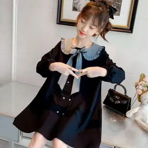 2026 New Spring and Autumn Girls' College Style Princess Dress with Navy Collar and Bow A-line Skirt |                School style clothing suitable for children