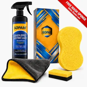 Sopami Ceramic Coating Spray | Hydrophobic Waterless Car Wax | Quick Shine Detail Polish for Cars Boats Trucks Motorcycles | 500ml 16.9oz | Glass Headlight Plastic Rubber Metal | High Gloss Easy Spray | Complete Car Care Kit with Microfiber & Sponge