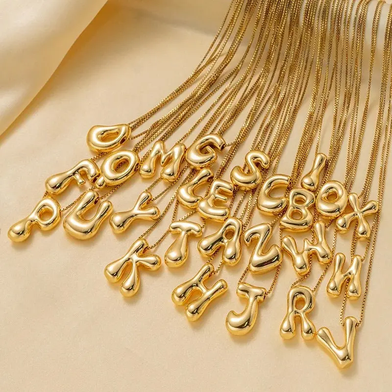 modmints Dainty Gold Bubble Letters Initial Necklace - Stainless Steel Artificial Gemstone Jewelry Accessory, Ideal Gift for Initial Necklace Enthusiasts, Gift Necklace, Initial Necklaces,summerwins