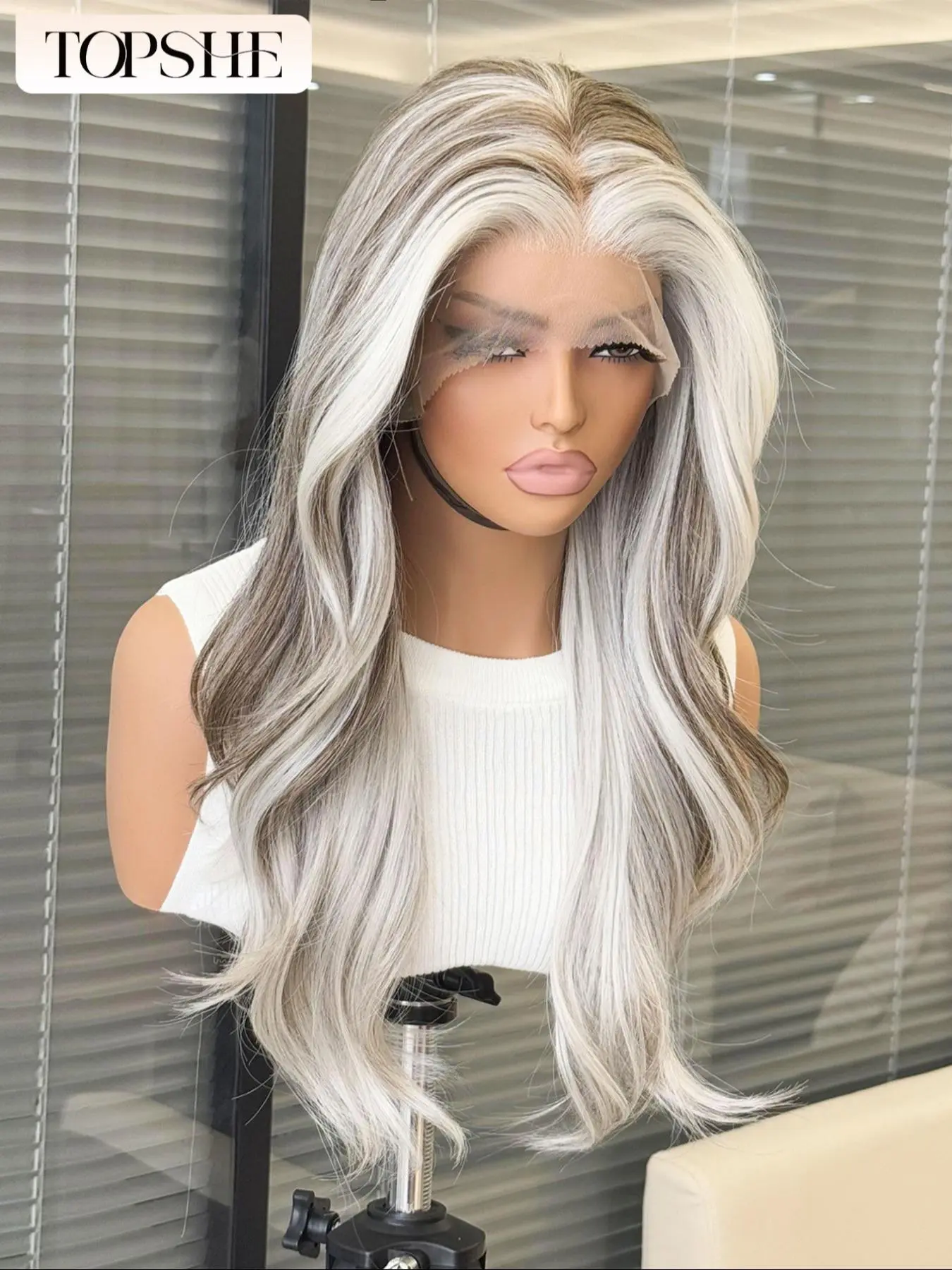 Topshe 13x6 Lace Front Wig, Highlights, Medium Length Wavy Hair, Natural Look, All Seasons Wear, Natural Looking Wigs