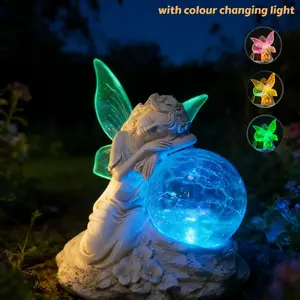 Solar Fairy Garden Statue with Cracked Glass Light – Waterproof Resin Outdoor Decor for Yard Patio Lawn, Gift for Women Garden Lovers,summerwins summerwins