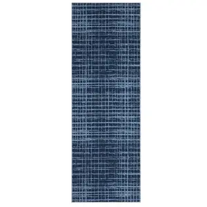 2 x 6 ft Polyester Blue Rectangular Hallway Entryway Bathroom Kitchen Geometric Checkered Modern Machine Washable Runner Rug-B