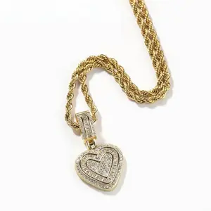 Hip Hop Heart Necklace Women or Men,Gold&Silver,Cubic Diamond Heart Pendant Necklace