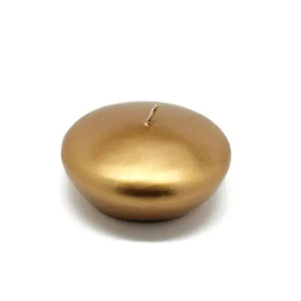 CFZ-100-0 Round Unscented 3 in. Floating Metallic Bronze Gold Decorative Household Candles - 12 Pieces per Box, Handpoured Wax Home Decor for Room Decor, Wedding Use