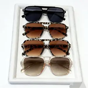 4-Pack Unisex Y2K Aviator Sunglasses - Lightweight Polarized UV400, Vintage Square Small Oval Double Bridge Frame, Stylish Versatile Sporty Shades for Daily Outdoor Driving Travel