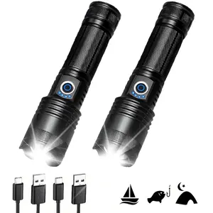 2PCS Rechargeable Strong Flashlight, 1,000,000 Lumens High Brightness XHP50.2 LED 2 Pack, 5 Modes for Various Lighting Needs, Water-Resistant USB Handheld Flashlights