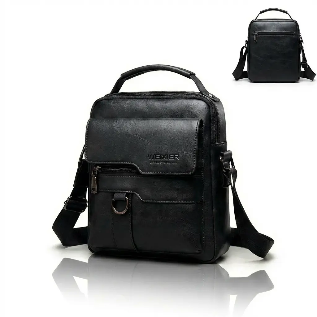 WEIXIER Men's Premium PU Leather Crossbody Sling Bag, Large Capacity Vintage Messenger for Business, Travel, Crossbody Purse Bag, Premium Shoulder Bag