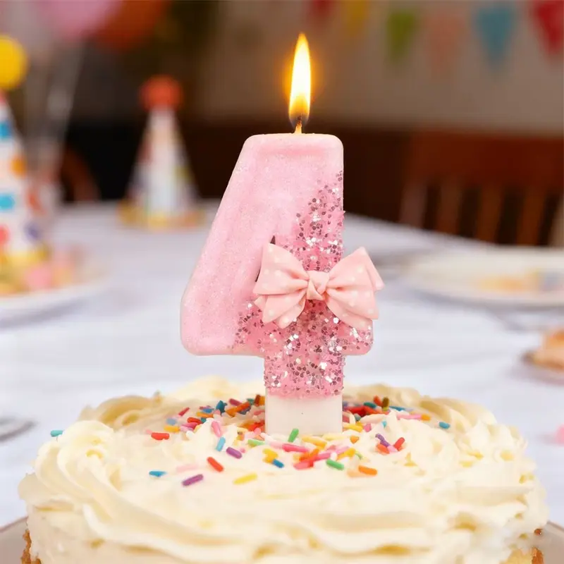 1 pcs Glitter Number Birthday Candle with Bow - Elegant Cake Hat, perfect for parties, anniversaries, weddings, and Valentine's Day decorations, ideal for creating a festive atmosphere, Cake Decorating Supplies, Cake Candles