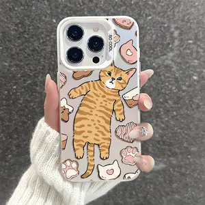 Cute Cat Biscuit Pattern Shockproof Phone Case for iPhone 7 8 X Xsmax 11 12 13 14 15 16 Pro Max Plus Protecitved Cover Affordable Anti-Fall Unique Girl