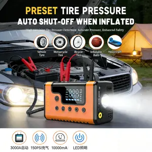 Car Jump Starters with Air Compressor,Portable Car Battery Booster, Clean Vacuum Cleaner, 12V Lithium Ion Battery Charger, 150PSI Tire Inflator for 8.0L Gasoline and 6.0L Diesel Engines