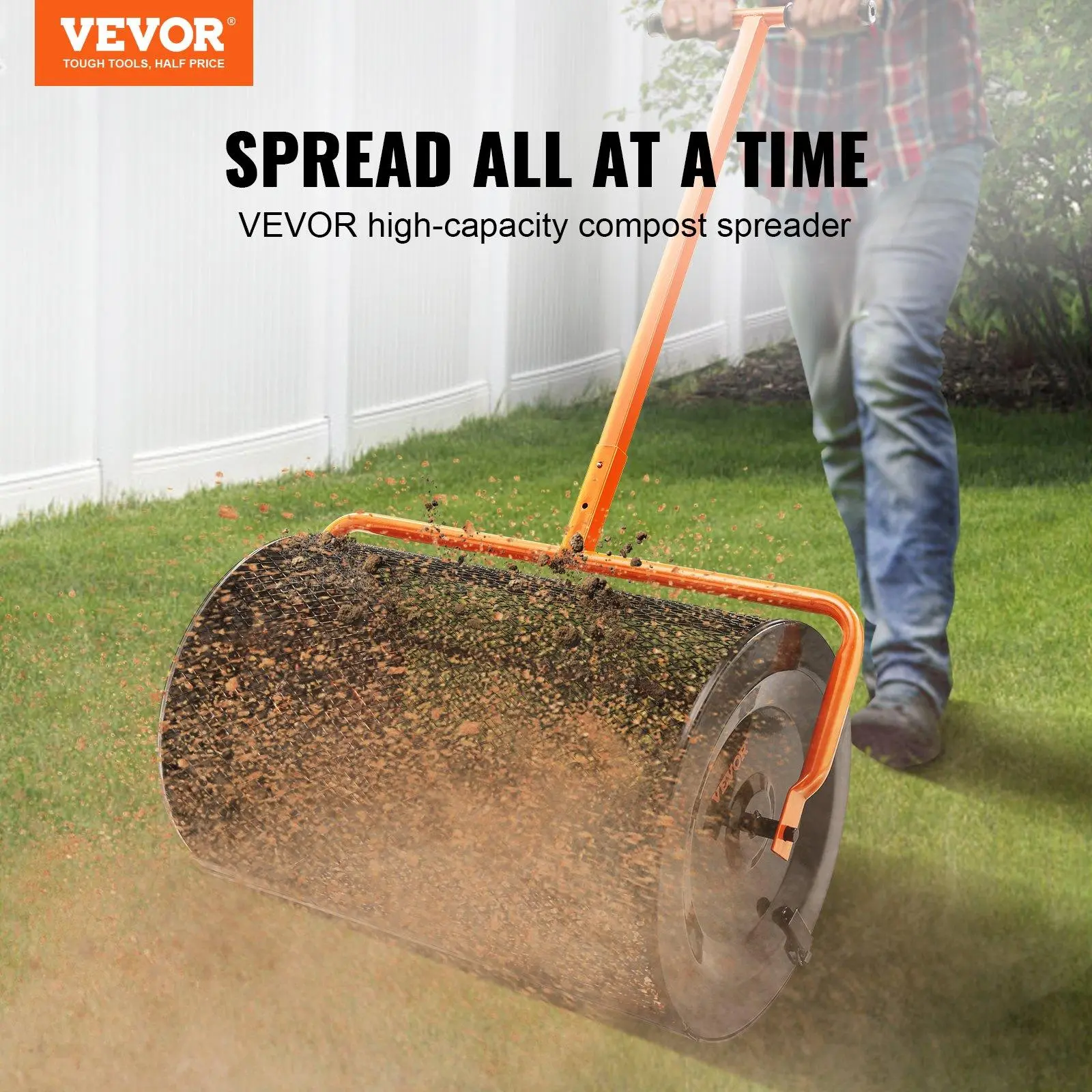 【Summerfinds】VEVOR Compost Spreader Peat Moss Spreader 24 inch Wide 24.4-26.4" Height Adjustable Lawn & Garden Spreaders Compost, Top Soil, Mulch - Durable Lightweight Multi-Purpose Yard Care Equipment