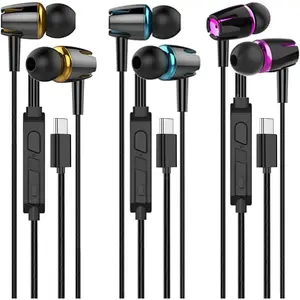 3 Pack of USB C Headphones For iPhone 16,15 Pro Max,Type C Wired Earbuds Magnetic Bass Noise Canceling in-Ear Earphones with Microphone For iPad 10,Pixel 9,8 For Galaxy S25 Ultra,S24,S23,A16,A56