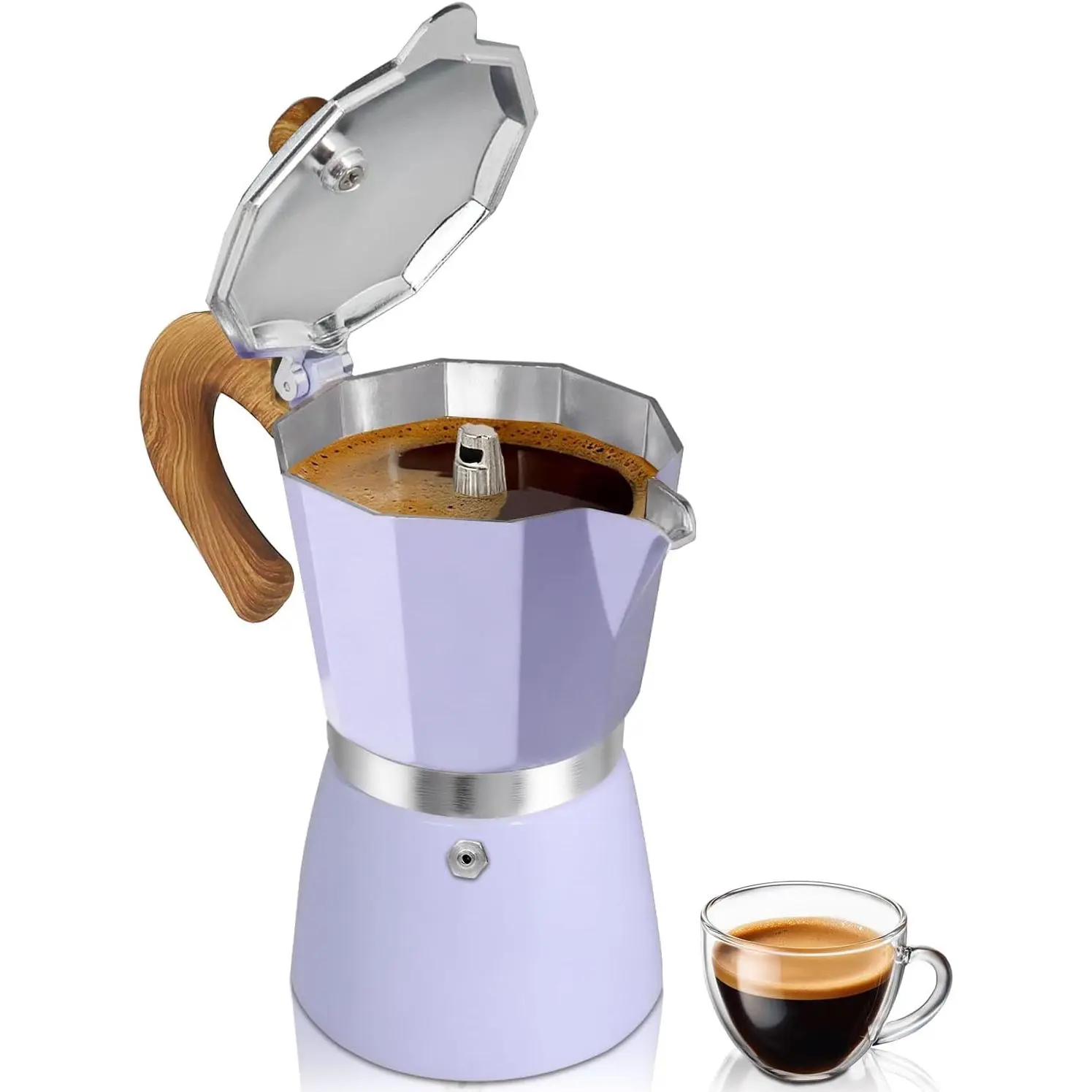 Coffee Maker Stovetop Espresso Maker 12 Cup Aluminum Moka Pot Percolator 20oz 600ml Easy Brewing for Stoves Home Camping Italian Cuban Café Classic Purple
