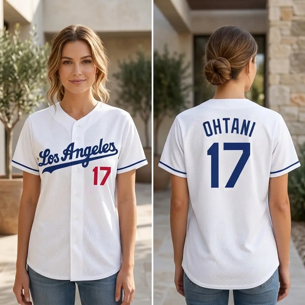 Ohtani Los Angeles Baseball Jersey, Classic White with Blue Script & Red #17, Great Gift for Him or Her
