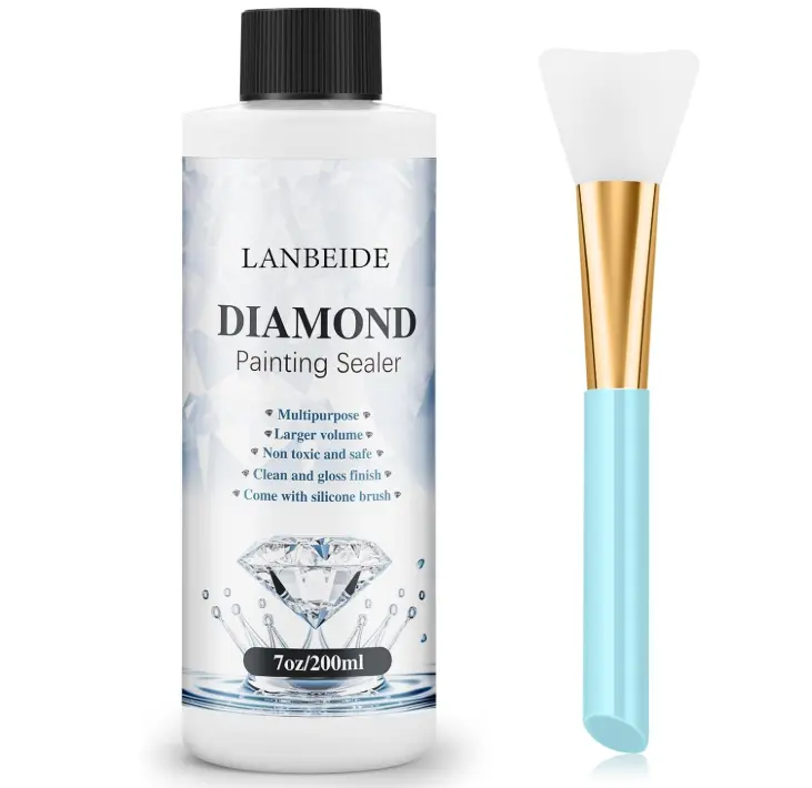 LANBEIDE 200ML Diamond Painting Sealer with Silicone Brush, Updated 5D Diamond Painting Glue Sealer Permanent Hold & Shine Effect Conserver for Diamond Painting and Jigsaw Puzzles (7 OZ)