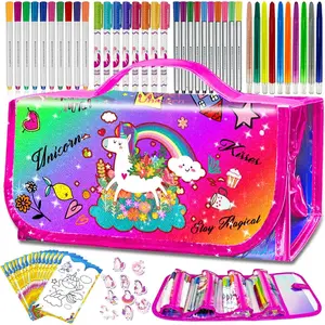 Z-ITC32 70 PCS Washable Scented Markers Set with Glitter Pencil Case, Unicorn Art Supplies for Kids 4-6-8, Arts and Crafts Coloring Set Kids Drawing Kits for 4-8 Years Old Girls Birthday Gifts