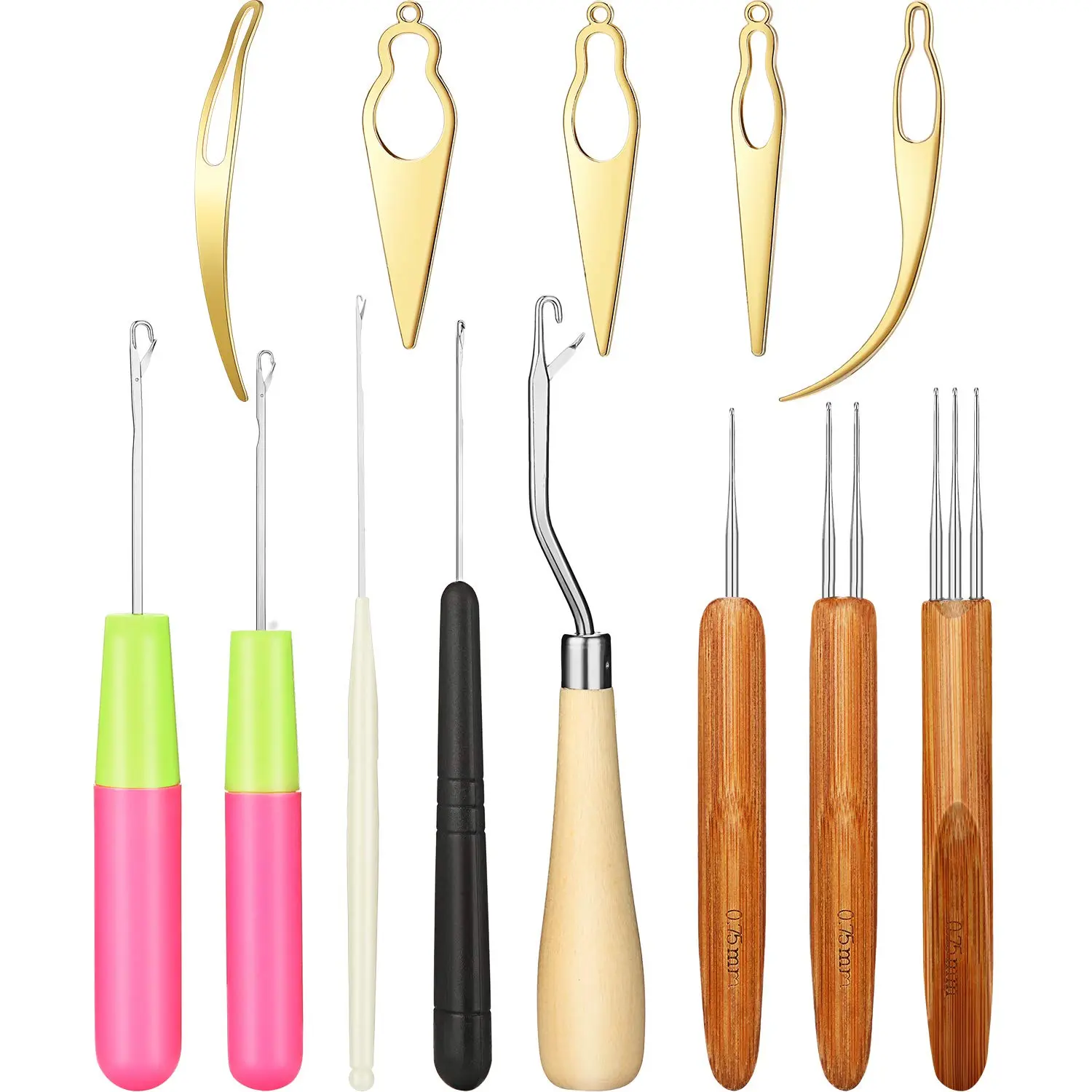 13Pcs Crocheting & Hair Crafting Kit - 0.03 Inch/0.75 mm Latch Hooks, Hair Weave Tools, Sewing Needles for Beginners - Home, Festive Party Supplies Gift
