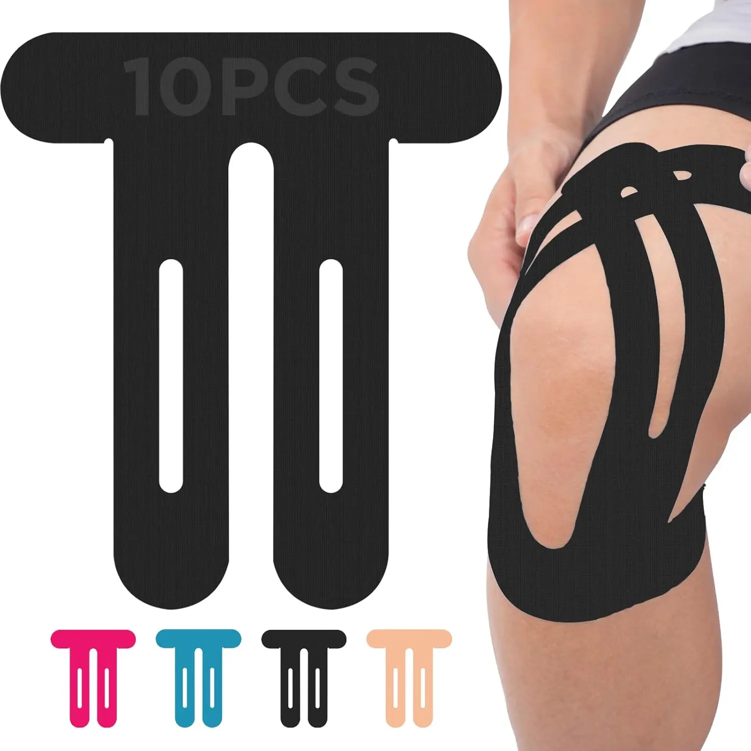 OKTAPE Precut Kinesiology Tape for Knees 10 Pcs, Knee Support & Stability, Knee Pain Relief Athletic Tape Waterproof & Elastic, Breathable Nylon Hypoallergenic Latex Free Tape, Stretchable on 4 Sides Precut Strips, Black Training Basketball