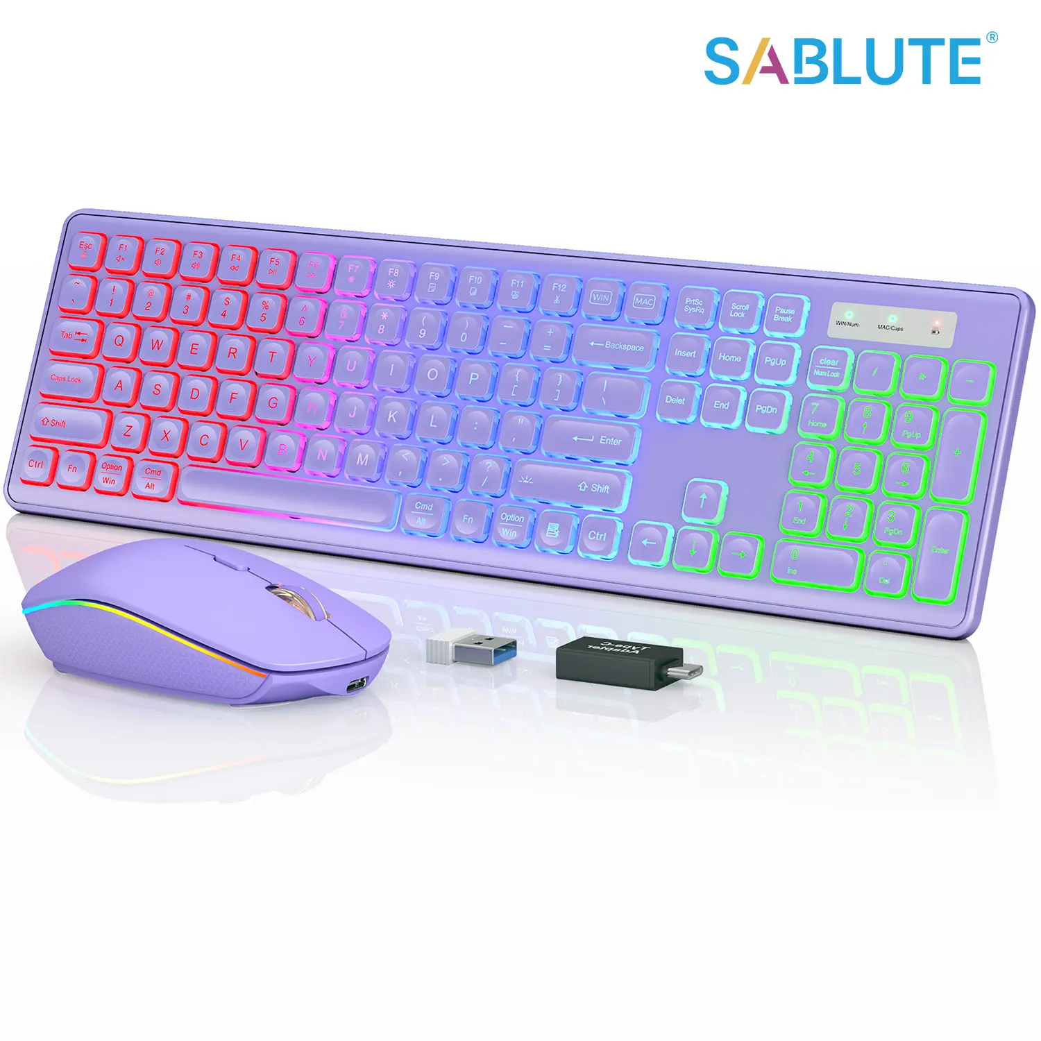 SABLUTE KM42PRO Wireless Keyboard and Mouse Combo（Not Bluetooth) - RGB Backlit, Rechargeable & Light Up Letters, Full-Size, Sleep Mode, 2.4GHz