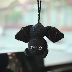 Crochet Bat Spooky Halloween Car Hanger Stuff Ornament Accessories Handmade Halloween Decoration Keychain Bag Charm Fall Gifts For Boyfriend Girlfriend Him Her Soft Natural Cotton Yarn Pumpkin Bag Design 4 Inches Tall Unique Handcrafted Gift
