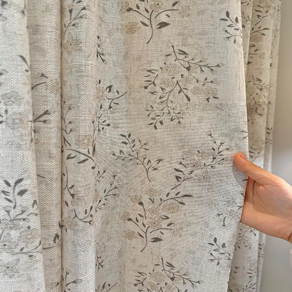 Rustic Summer Floral Linen Curtain, Home Decorative Curtain, Home Decoration Curtain, Light-Filtering Sheer Lightweight Drapes for Bedroom Living Room Balcony Window Decor, 1 Piece
