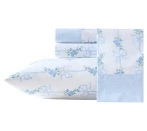 Laura Ashley Floral Ribbon Blue Queen Sheet Set