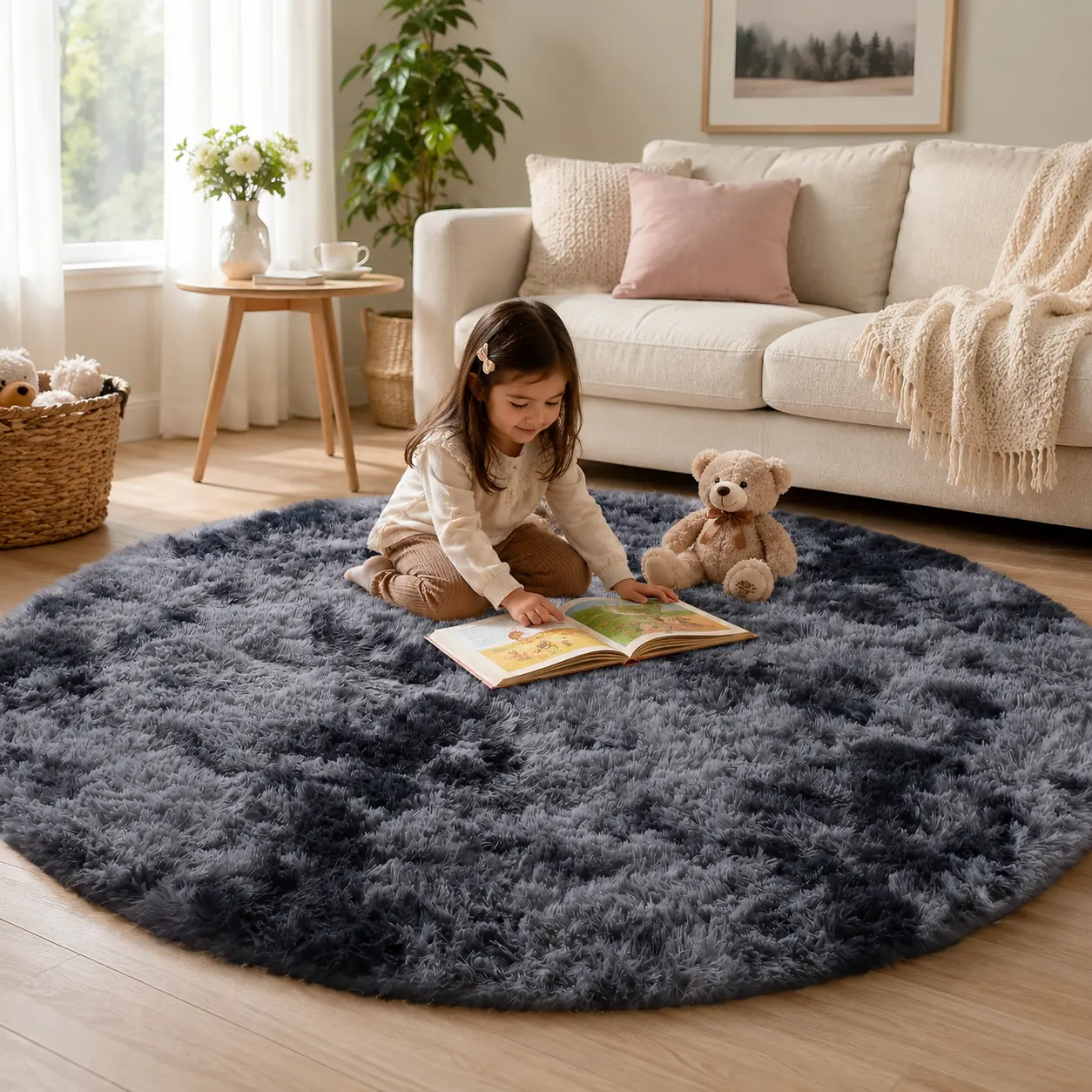 Round Fluffy Pink Rug for Bedroom,Decorative Floor Mat for Home,1 Count Non-slip Area rugs，outdoorfun Summervibes