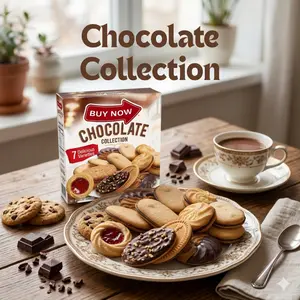 Chocolate Assorted Cookie Selection Box, Crispy & Cream Filled Snack Variety, Individually Styled Sweet Treat Collection, Shareable Dessert Pack, 13oz Family Snack Box