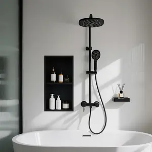 FIESONO Stainless Steel 12" x 24" Shower Niche - No Tile Needed 2-Layer Shelf Recessed Wall Niche, Perfect for Bathroom Storage， Durable Matte Black, A Must-Have Home Essential for Wall Decor & Bathroom Accessories