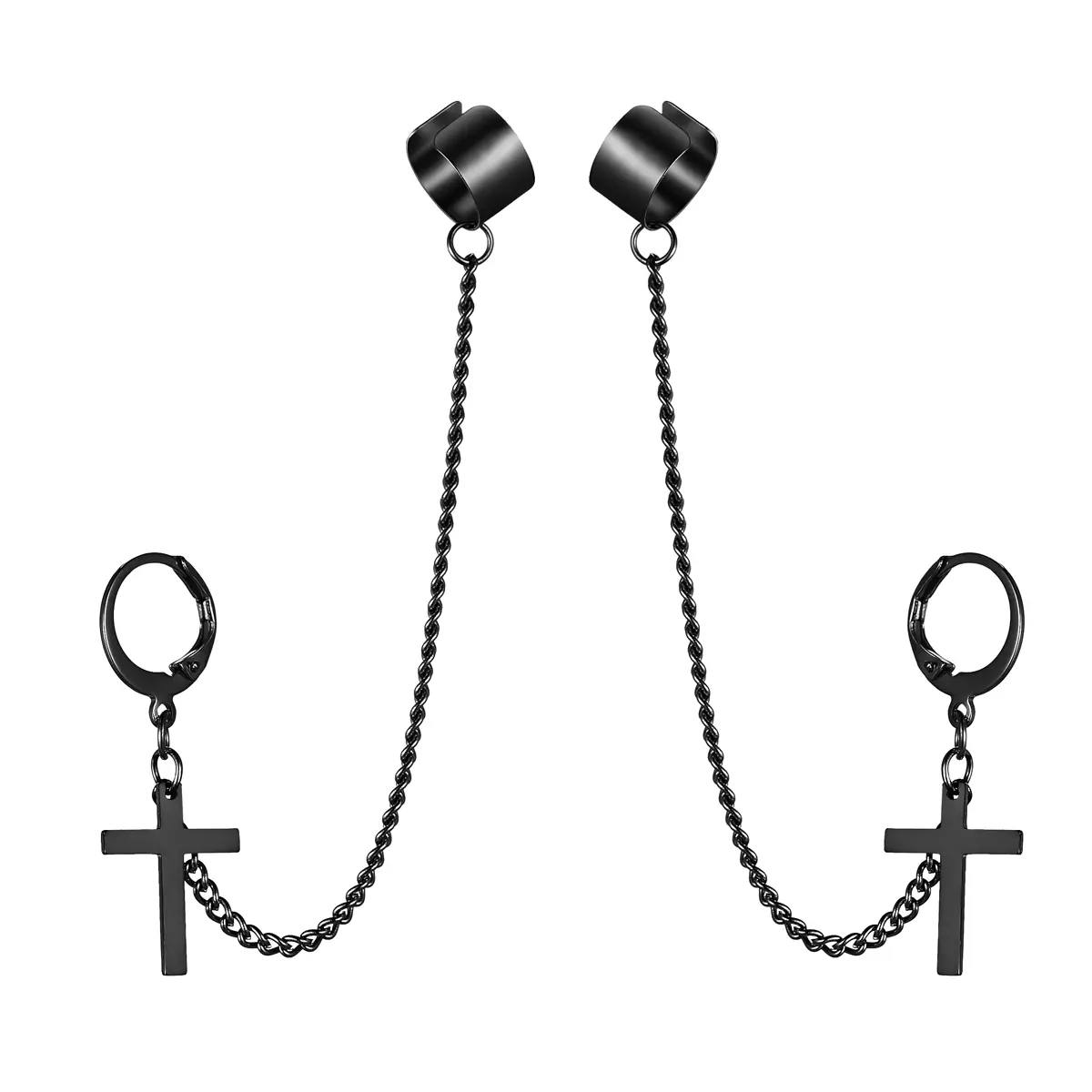 OIDEA Cross Ear Cuff Earrings, Stainless Steel One-Piece Double Piercing Look for Men and Women