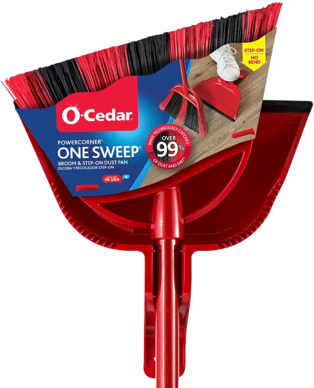 O-Cedar 1 Sweep Broom & Step-On Dustpan Set, Patented Wave Bristles Remove Over 99% of Dirt in 1 Pass, Lightweight & Quiet for Pet-Friendly Home Cleaning Broom Set