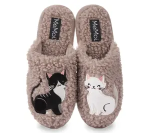 Memoi Women's More Kittens Meow Hard Bottom Plush Slippers
