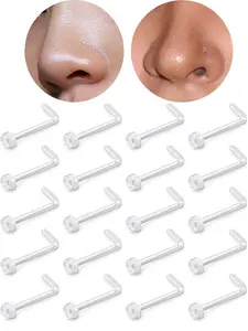 20pcs 18g Clear Nose Ring Retainer Bioflex L Shape Nose Rings Studs Piercing Jewelry Flat Top, Nose Piercings Kit, Nose Jewelry Set