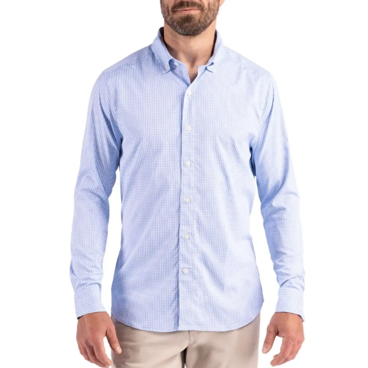 Cutter & Buck Skyline Epic Confidence Gingham Mens Big & Tall Long Sleeve Dress Shirt