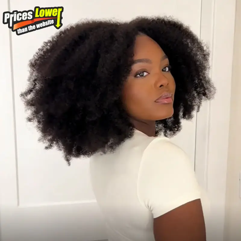 Hergivenhair Kinky Texture BYE BYE Leave-Out Thin Part Wig Type 4 Human Hair V Part Wig No Leave Out Glueless Wigs for Natural Hair Beginners