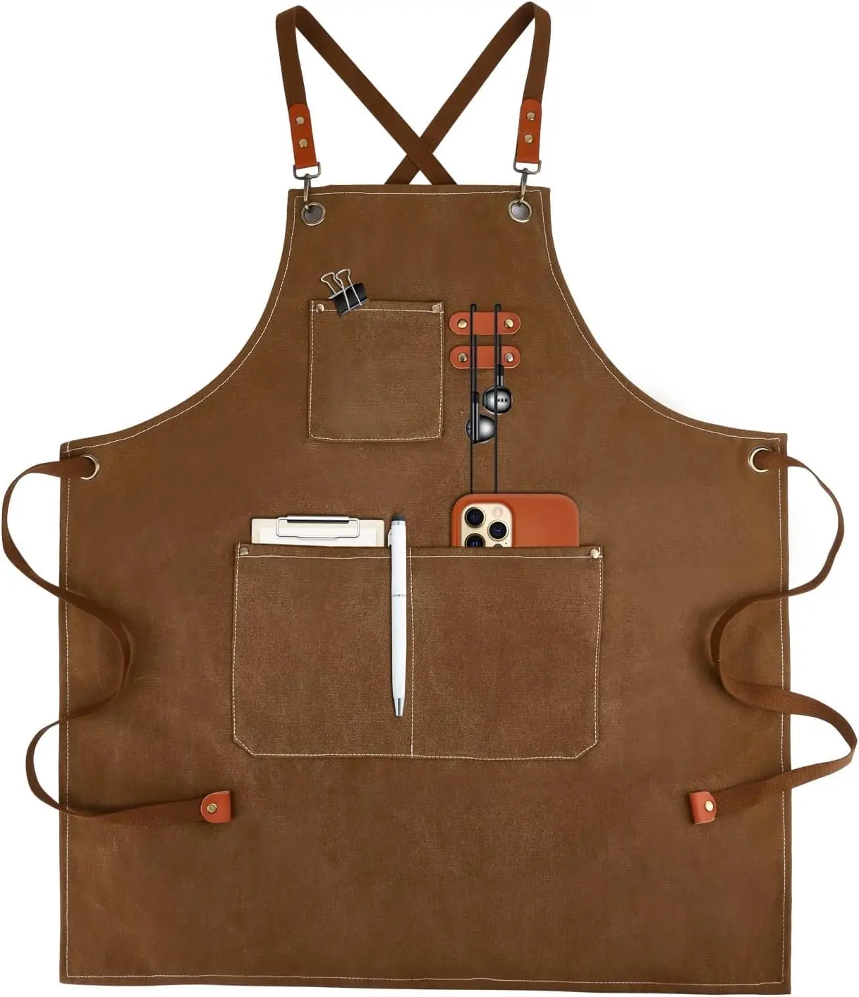 Cotton Canvas Cross-Chef Aprons with Pockets, Adjustable Cooking Work Aprons for Men and Women (Home Kitchen Use)