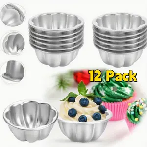 12pcs Egg Tart Cups, Pudding, Cake Decorating & Kitchen Baking Mini Muffin Pans & Single Cupcake Molds, Nonstick Egg Tart Molds Are Suitable for Baking Lots of Individual Snacks and Desserts supplies storage silicon emolds, Bake, Reusable