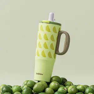 Dual-Drink Ceramic Tumbler 40 oz |6-Hr Hot &24-HrCold Insulated, Straw Lid, Handle for Women Daily&Office,Dual-Drink Lid (Straw + Direct Sip)