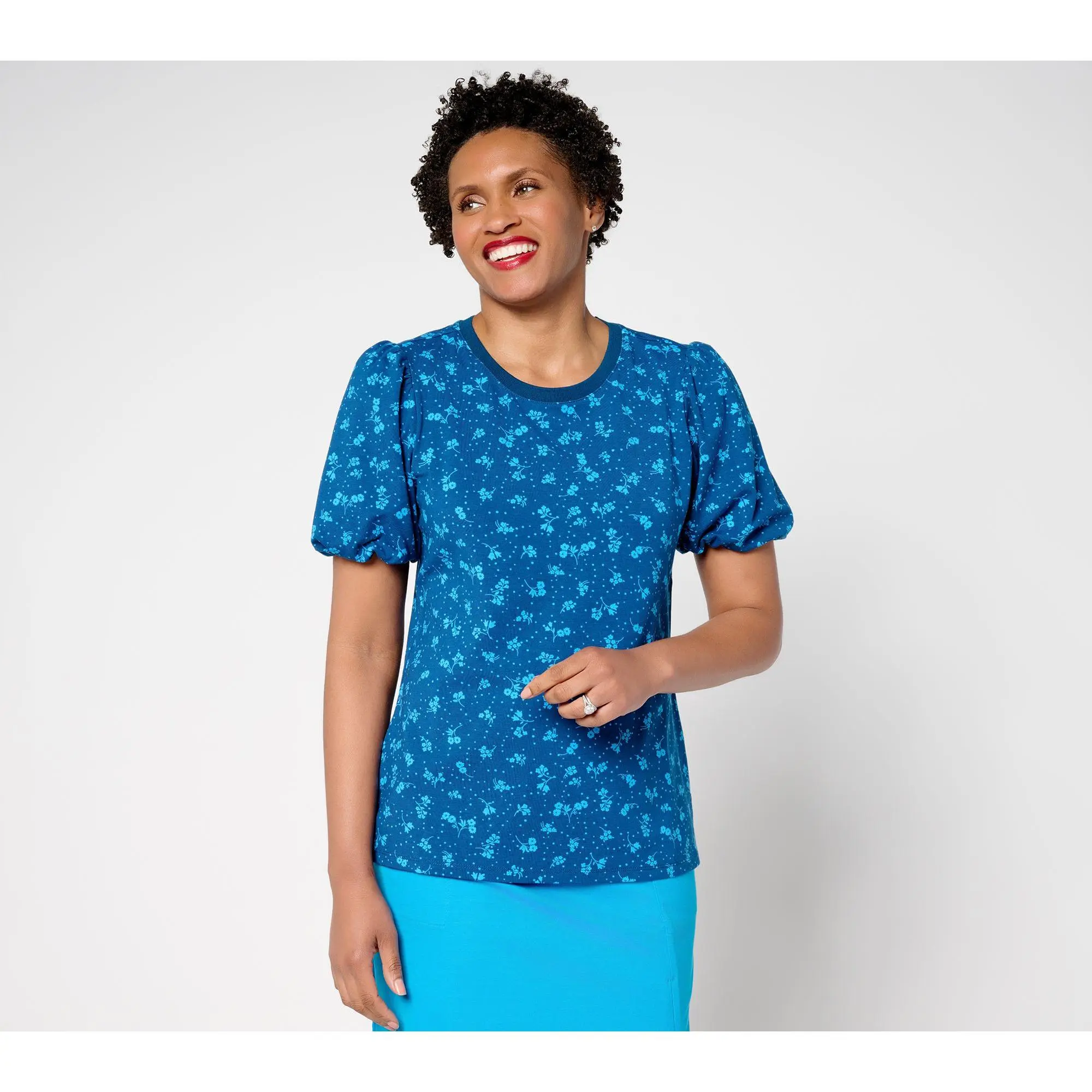 Isaac Mizrahi Live! Printed A-La-Modal Puff Sleeve Top