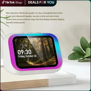 AI Smart Speaker & Alarm Clock with Wireless Speaker Dynamic RGB Light Hi-Fi Stereo Sound HD Display Voice Assistant Period Tracker 2000mAh Battery Charging Bedside Digital Clock Audio