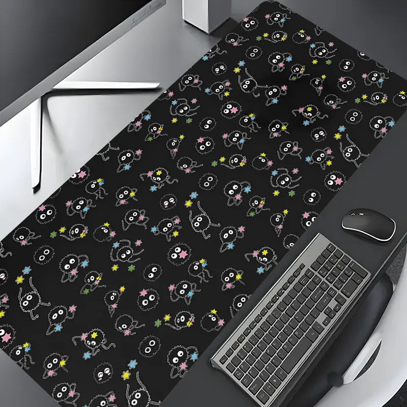 Black Fluffy Creatures Design Large Gaming Mouse Pad,washable Rubber Pad Non-slip Lock Edge Multi-size Mousepad, Suitable for Home Office, Gift for Family and Friends, Gaming Desk Accessory, Computer desk accessories