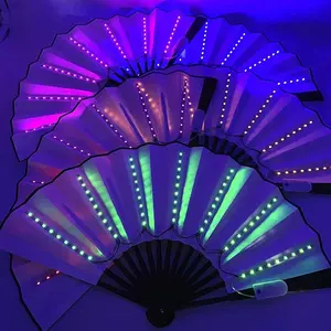 Wholesale 7 Colors Decorative Fan 10 Inches Fans Holiday Home Party Supplies Glowing LED Fans Foldable Hand Fan