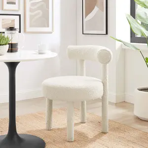 Modway Toulouse Boucle Fabric Dining Chair in Ivory