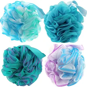 Bath Sponges Loofahs, 4 Pack Large 70g Shower Sponge Pouf Balls, Exfoliating Body Scrubber Loofa for Women, Men & Kids, Gentle Bath Shower Cleaning Accessories