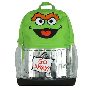 Sesame Street Backpack Oscar the Grouch Go Away! 16" Book Bag School Tech Sleeve with Adjustable Shoulder Straps