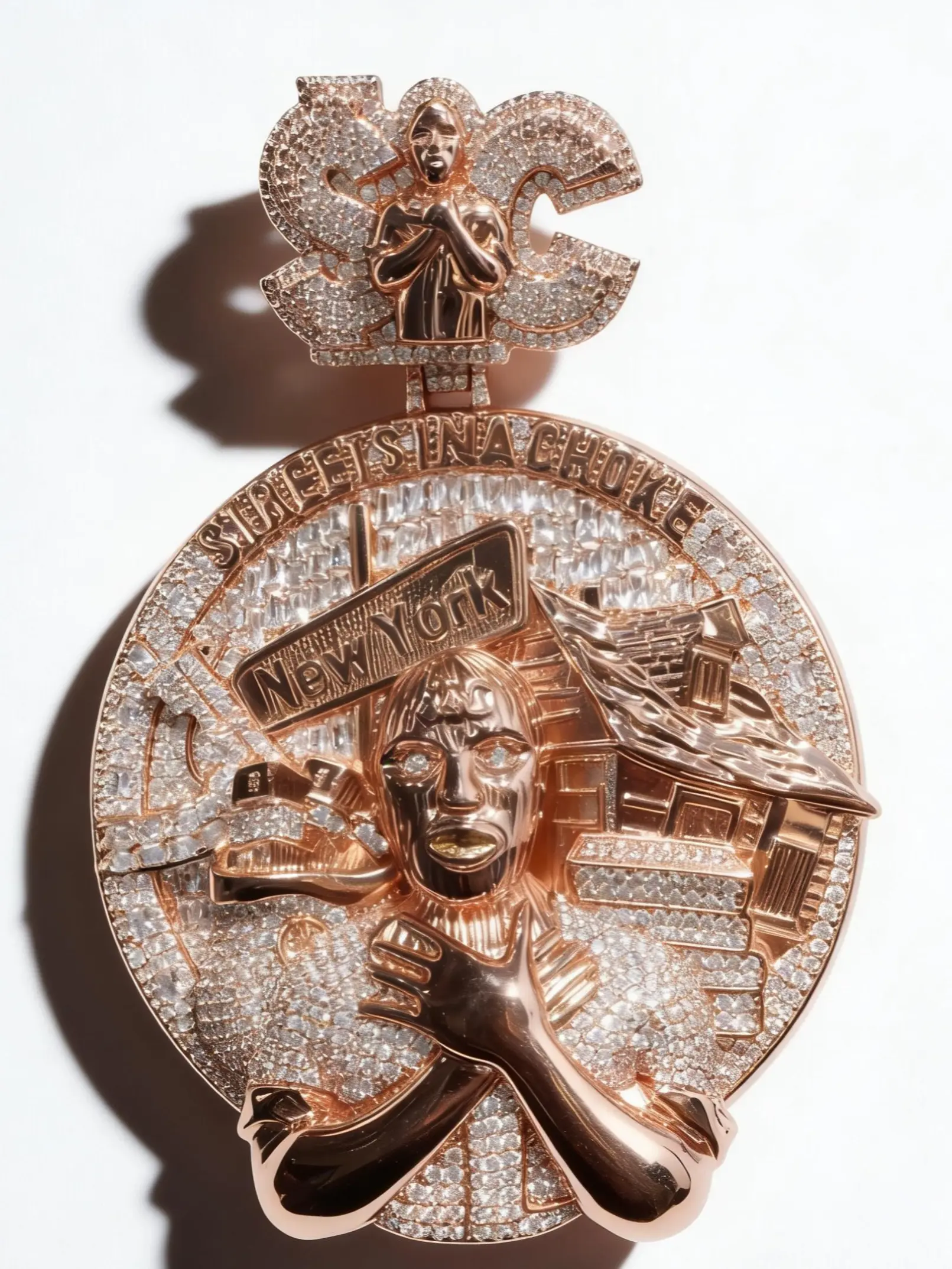 Customizable Engraved Metal Coating Pendant for Men - Oversize Iced Out New York 2-20 Street Badge Medallion, Hip Hop Rapper Statement Jewelry, Music Collectible, City Themed Custom Pendant (Note: Choking Hazard Small Parts), Custom Pendants, Iced Out Sty