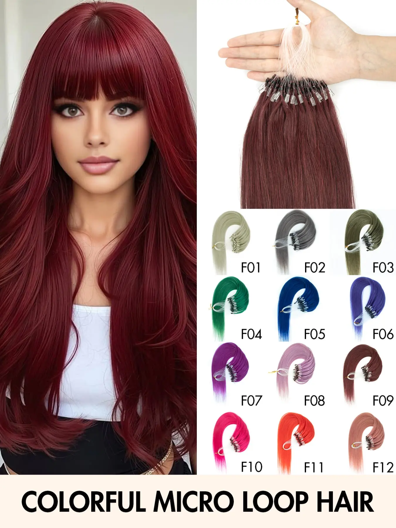 Micro Ring Hair Extensions Invisible Beads Micro Ring Loop 100% Human Hair Extensions, Real Human Hair, Human Hair Bundles With Fishing Line No Glue Needed Easy To Shape For Thin Hair And Salon Use Daily Use Smooth And Soft Silky